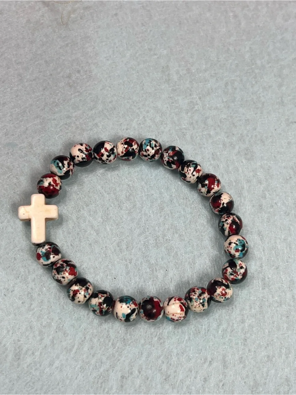 Speckled Bead Stretch Bracelet with Cross - Multi